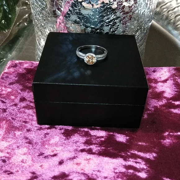 💐NEW CHIC STERLING SILVER CHAMPAGNE CZ RING - Picture 7 of 7